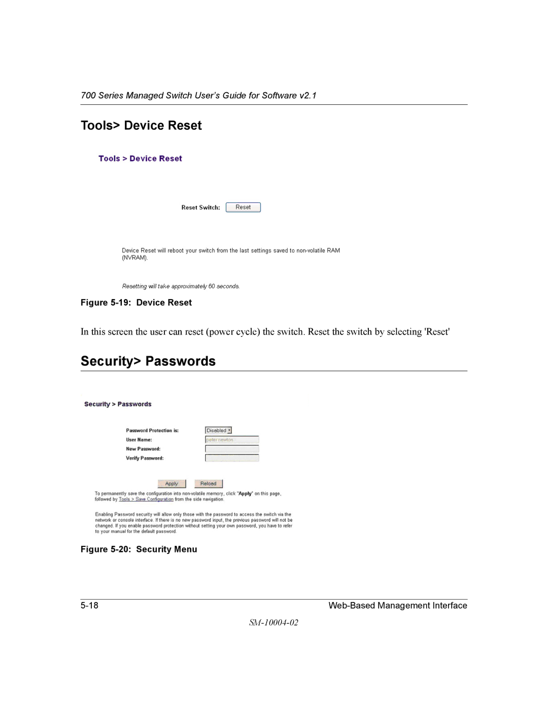 NETGEAR 700 Series manual Security Passwords, Tools Device Reset 