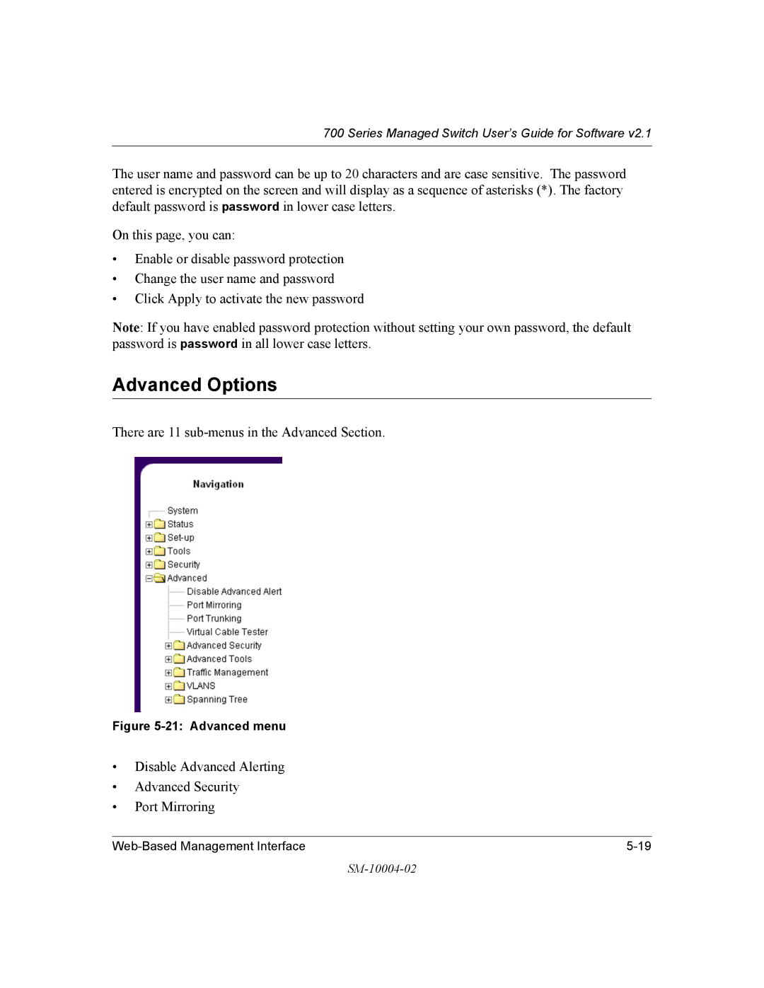 NETGEAR 700 Series manual Advanced Options, Advanced menu 