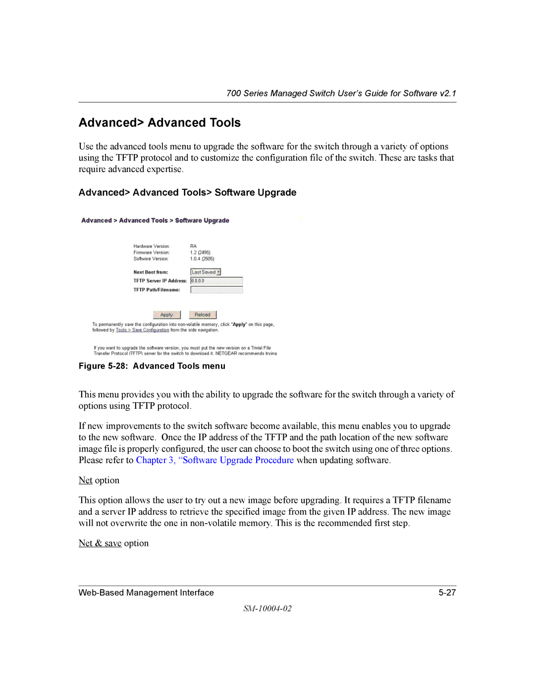 NETGEAR 700 Series manual Advanced Advanced Tools Software Upgrade 