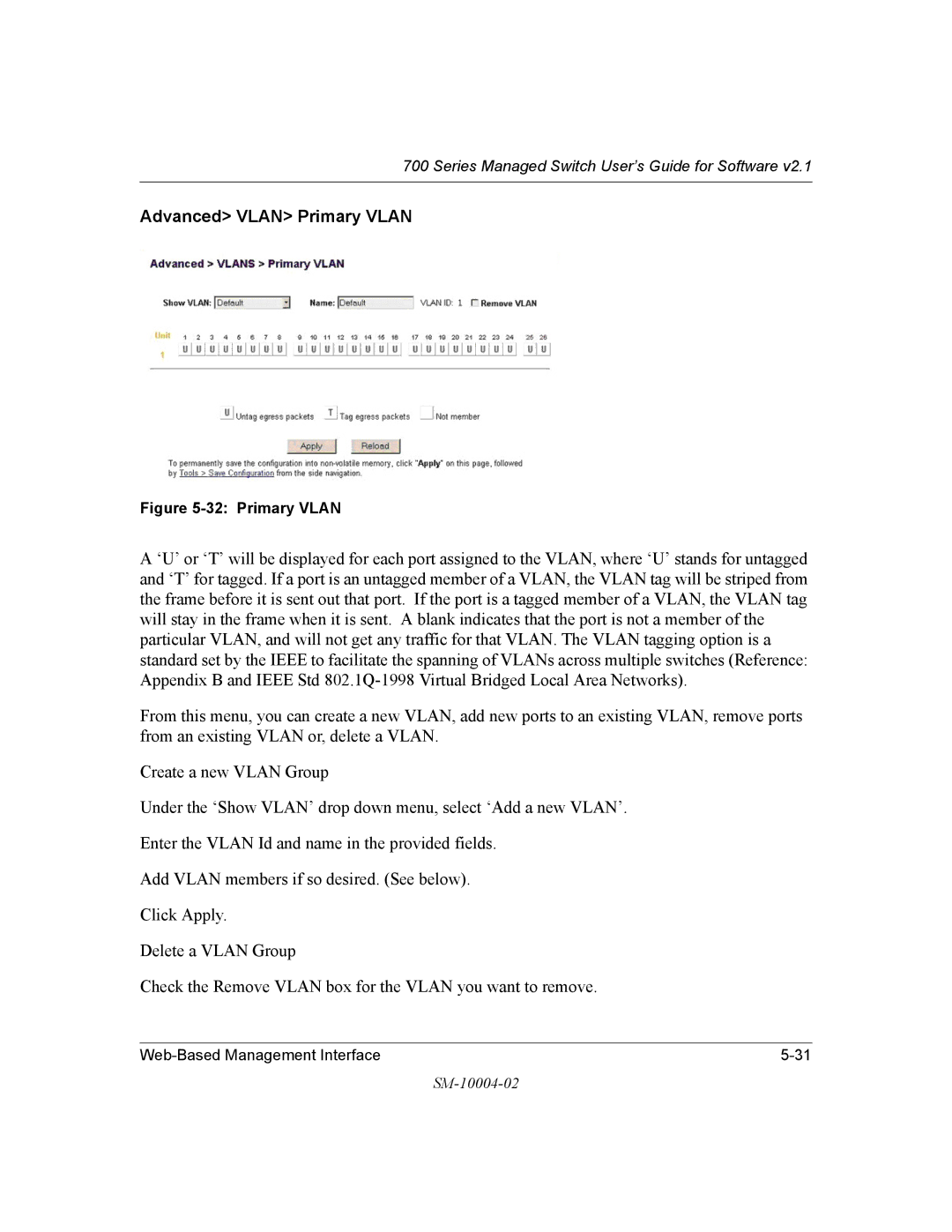 NETGEAR 700 Series manual Advanced Vlan Primary Vlan 