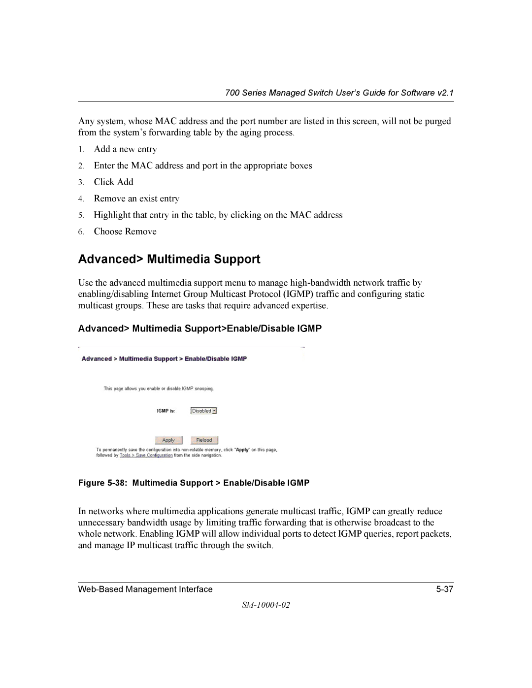 NETGEAR 700 Series manual Advanced Multimedia SupportEnable/Disable Igmp 