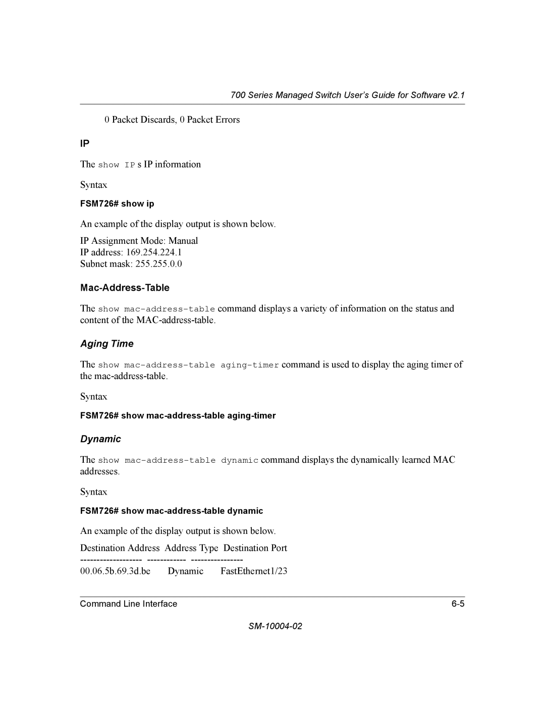 NETGEAR 700 Series manual Mac-Address-Table, Aging Time, Dynamic 