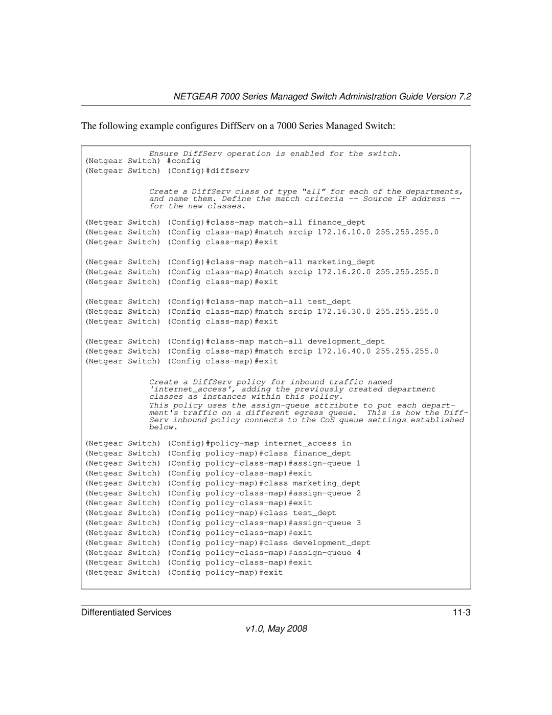 NETGEAR 7000 Series manual Differentiated Services 11-3 