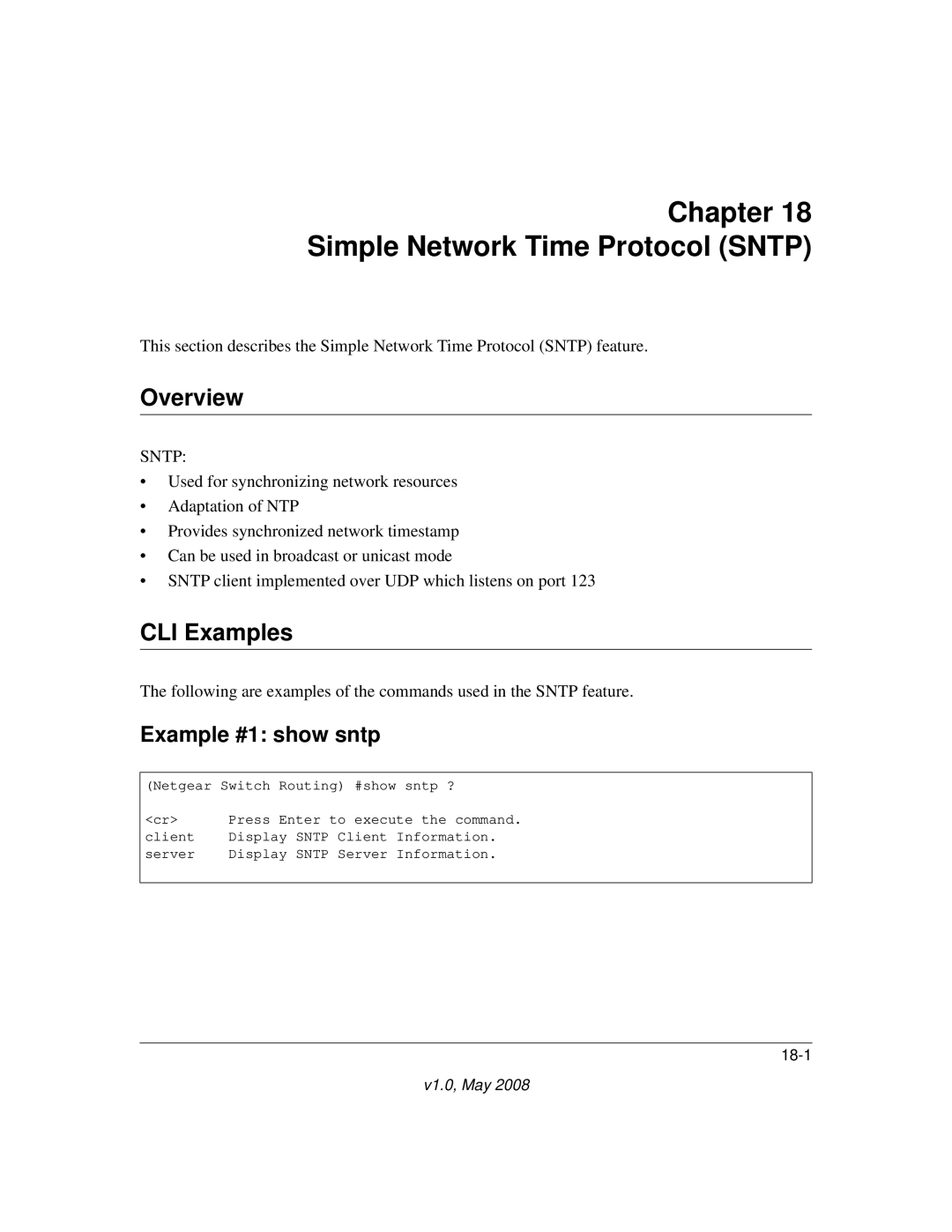 NETGEAR 7000 Series manual Simple Network Time Protocol Sntp, Example #1 show sntp 