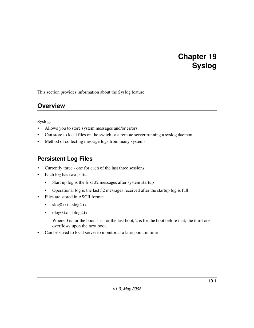 NETGEAR 7000 Series manual Chapter Syslog, Persistent Log Files 