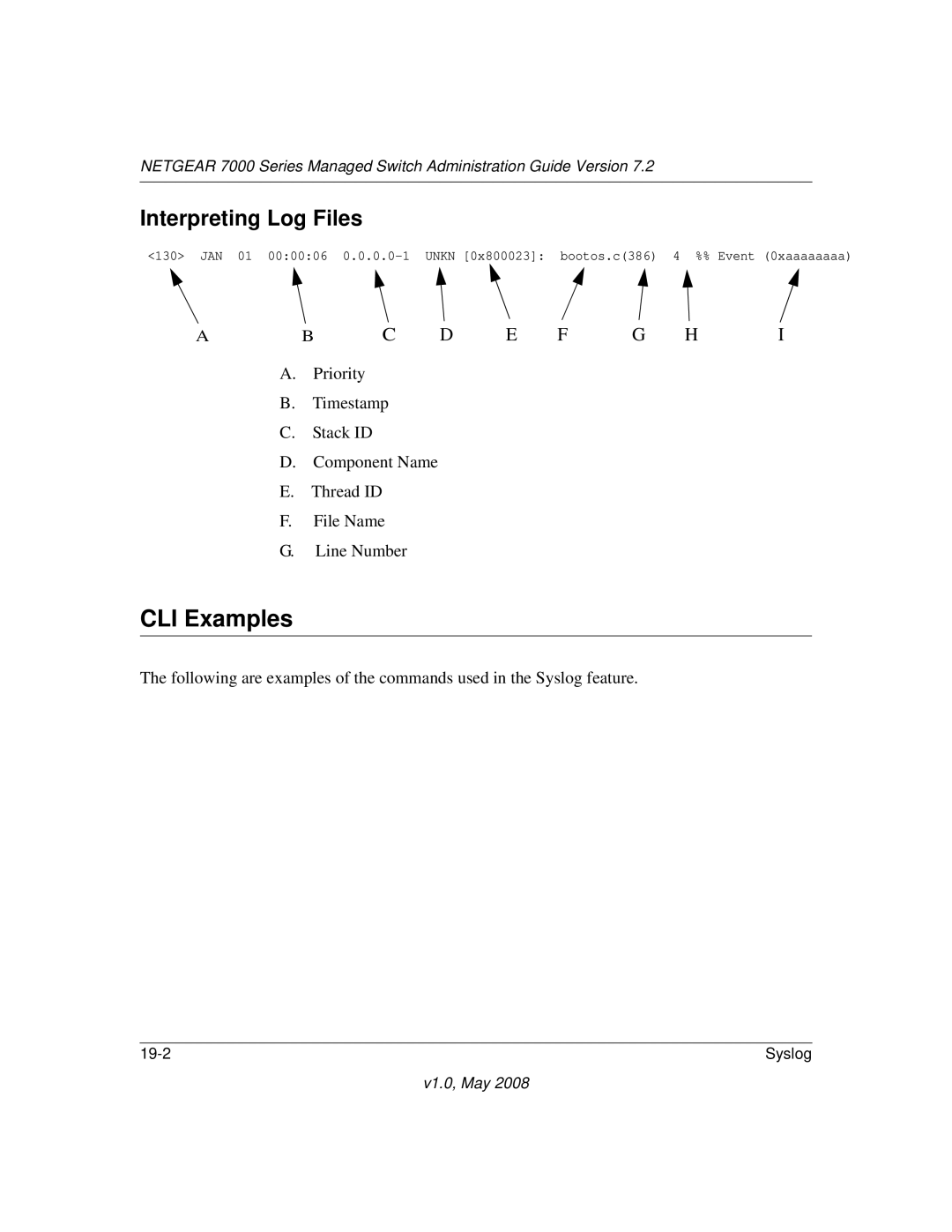 NETGEAR 7000 Series manual CLI Examples, Interpreting Log Files 