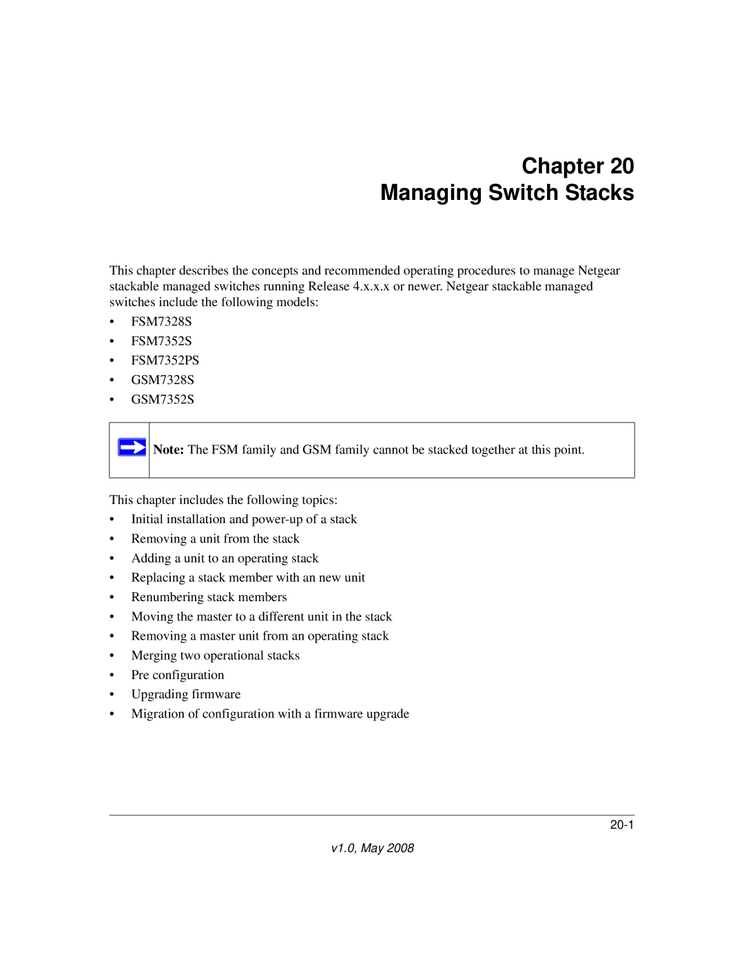 NETGEAR 7000 Series manual Chapter Managing Switch Stacks 