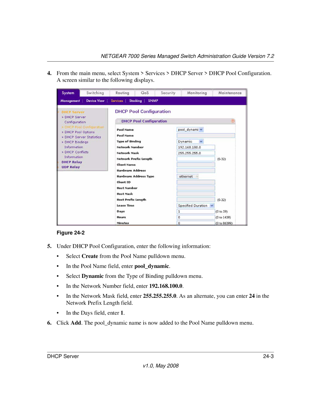 NETGEAR 7000 Series manual Dhcp Server 24-3 