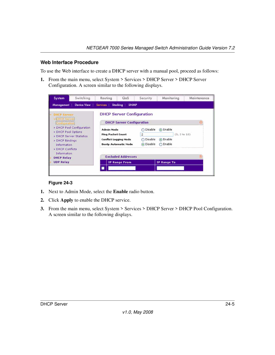 NETGEAR 7000 Series manual Dhcp Server 24-5 