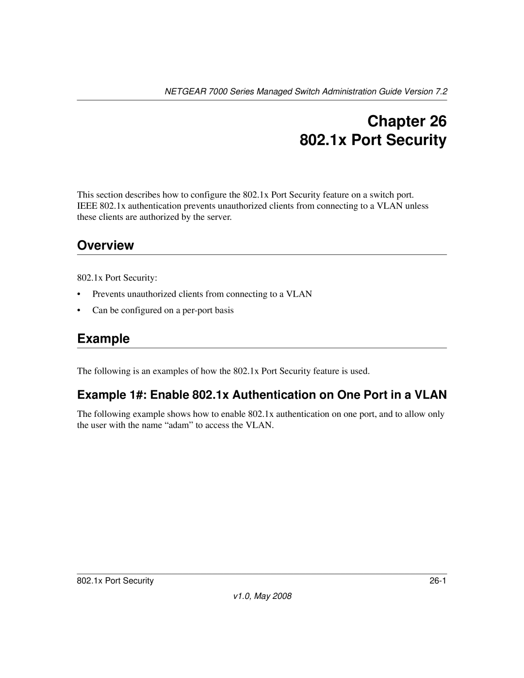 NETGEAR 7000 Series manual 1x Port Security, Overview 