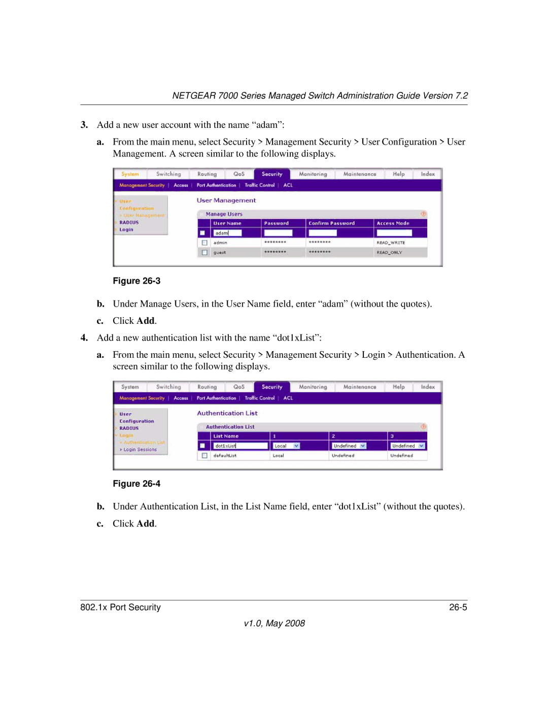 NETGEAR 7000 Series manual 802.1x Port Security 26-5 