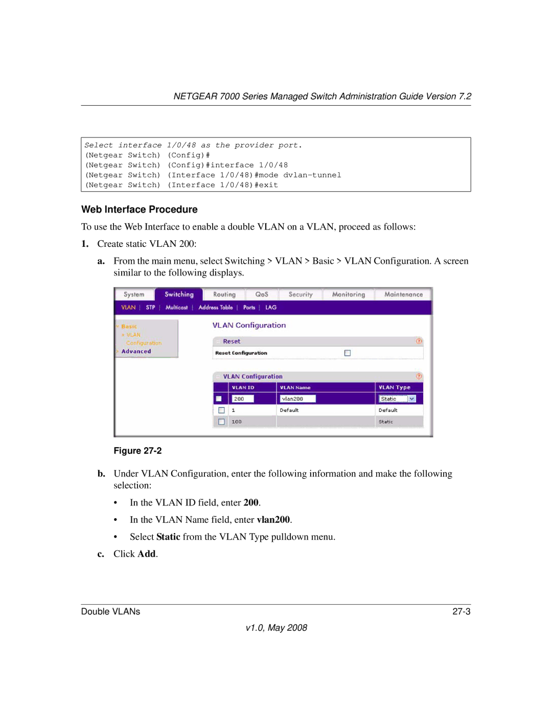 NETGEAR 7000 Series manual Double VLANs 27-3 