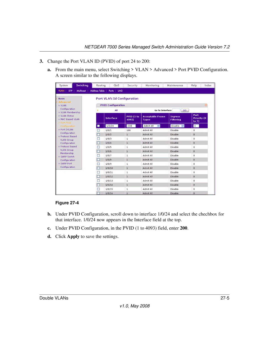 NETGEAR 7000 Series manual Double VLANs 27-5 