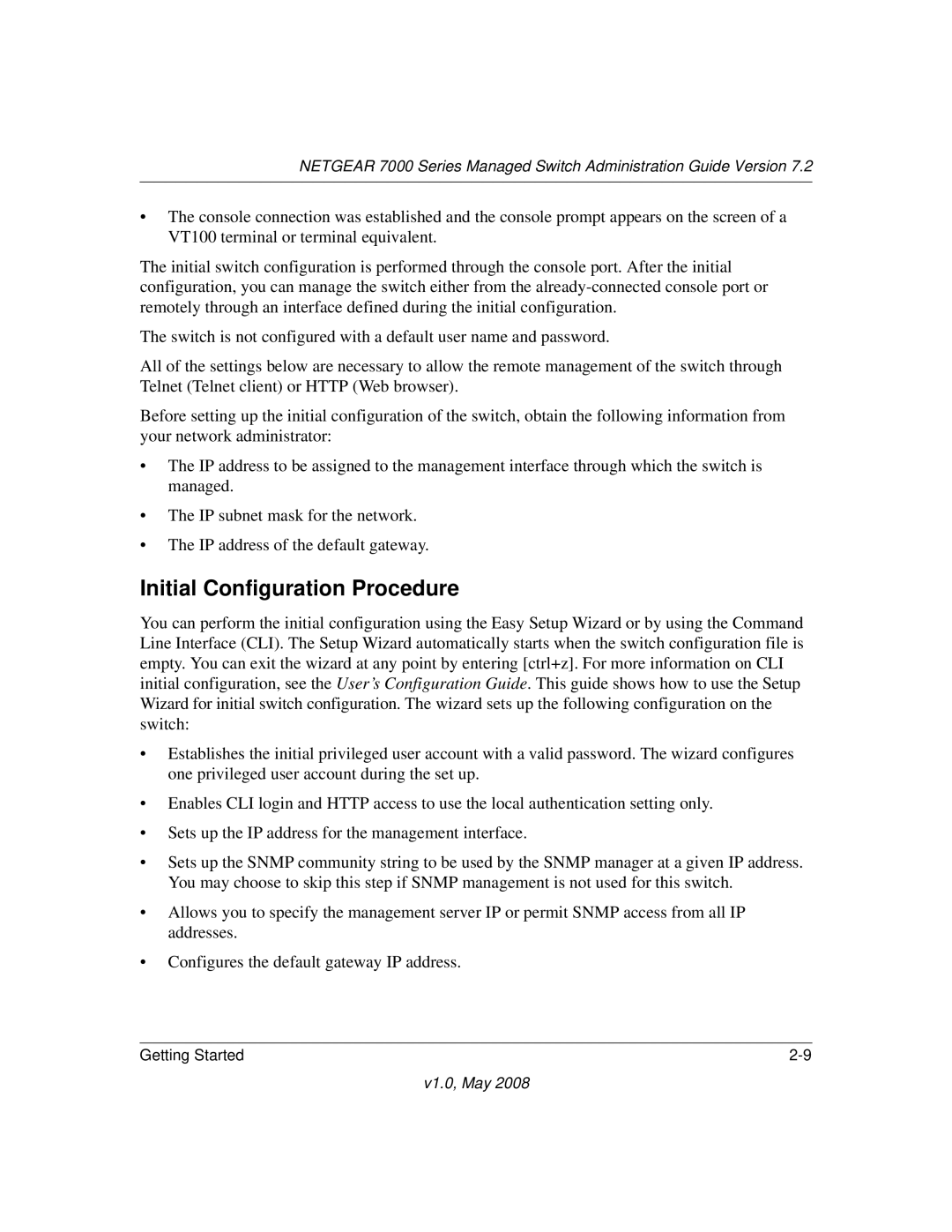 NETGEAR 7000 Series manual Initial Configuration Procedure 