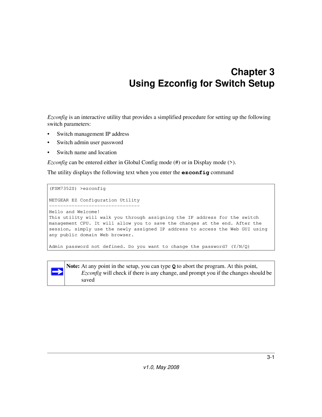 NETGEAR 7000 Series manual Chapter Using Ezconfig for Switch Setup 