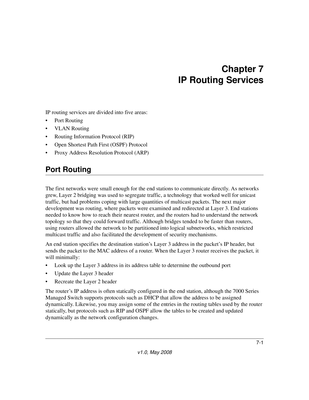 NETGEAR 7000 Series manual Chapter IP Routing Services, Port Routing 