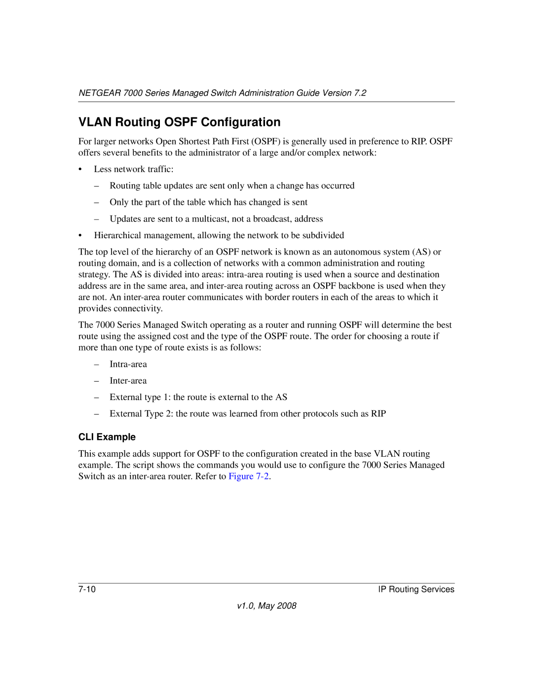 NETGEAR 7000 Series manual Vlan Routing Ospf Configuration 