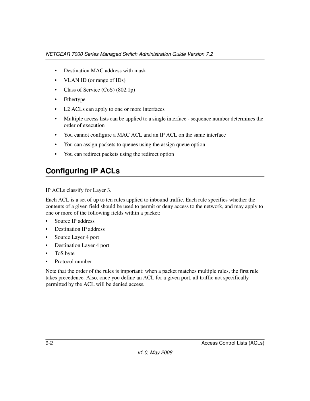 NETGEAR 7000 Series manual Configuring IP ACLs 