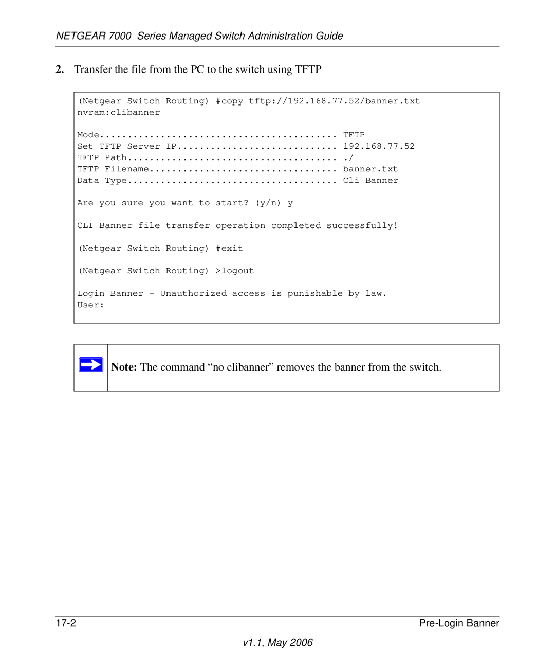 NETGEAR 7000 manual Transfer the file from the PC to the switch using Tftp 