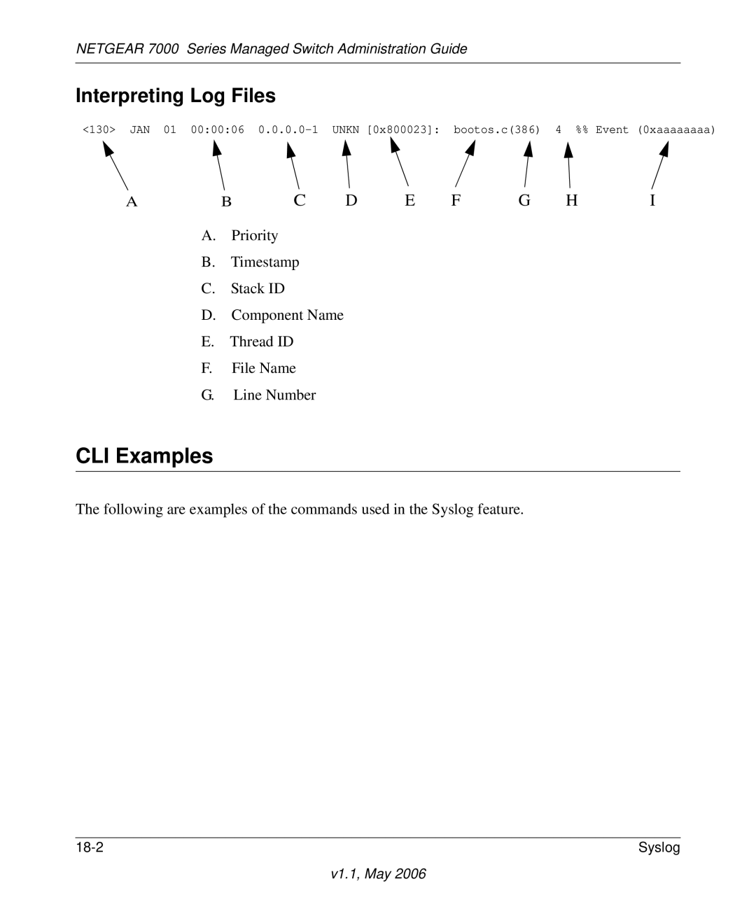 NETGEAR 7000 manual CLI Examples, Interpreting Log Files 