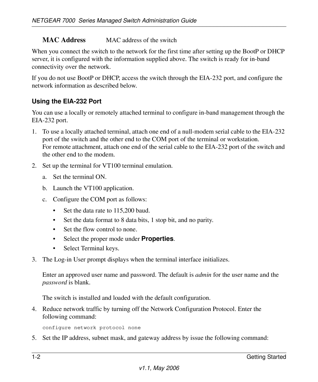 NETGEAR 7000 manual Using the EIA-232 Port 