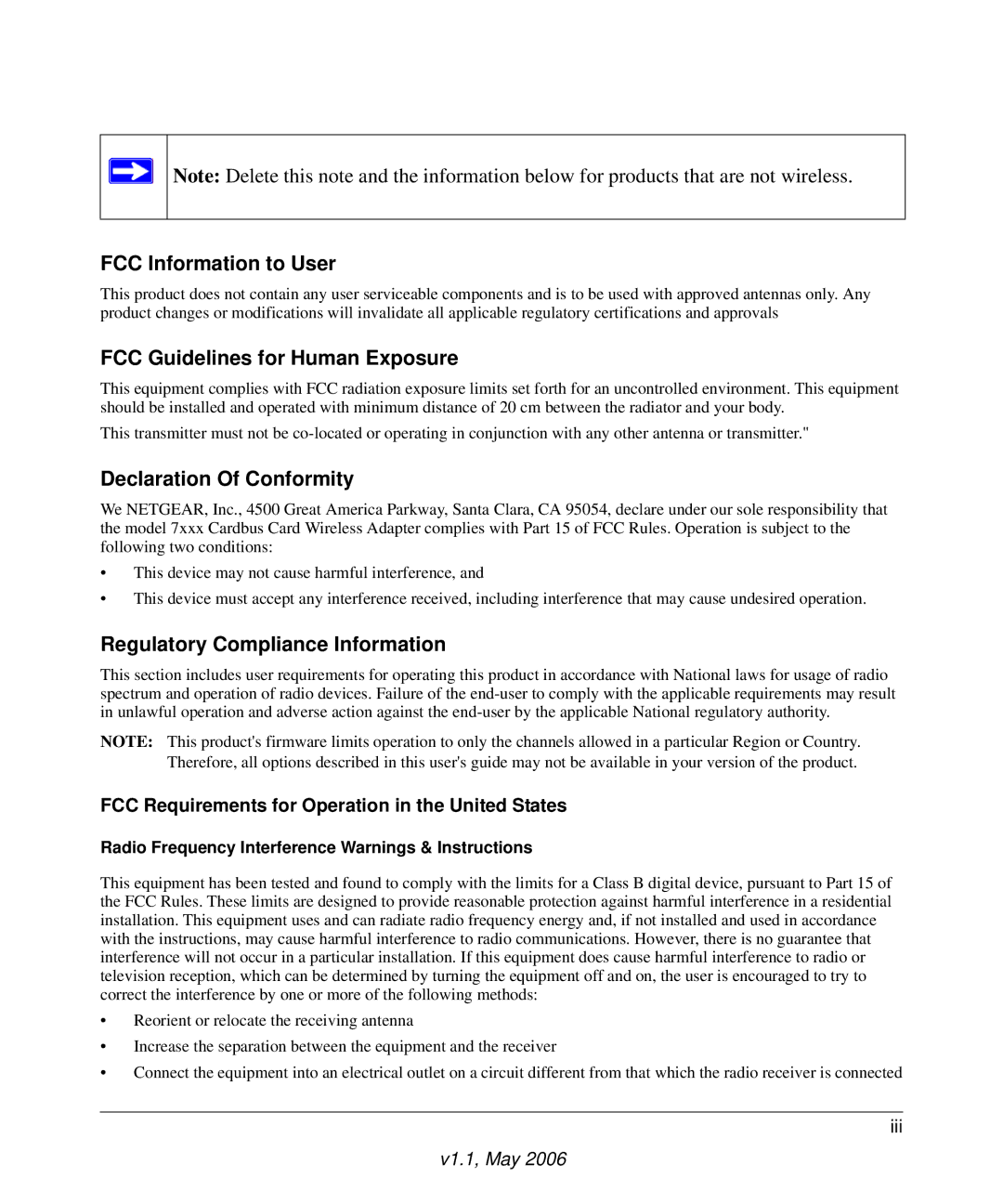 NETGEAR 7000 manual FCC Information to User, FCC Guidelines for Human Exposure, Declaration Of Conformity 