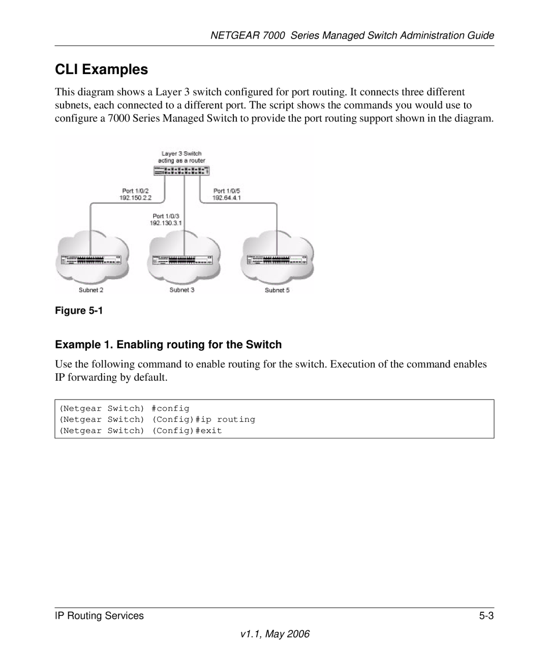 NETGEAR 7000 manual CLI Examples, Example 1. Enabling routing for the Switch 