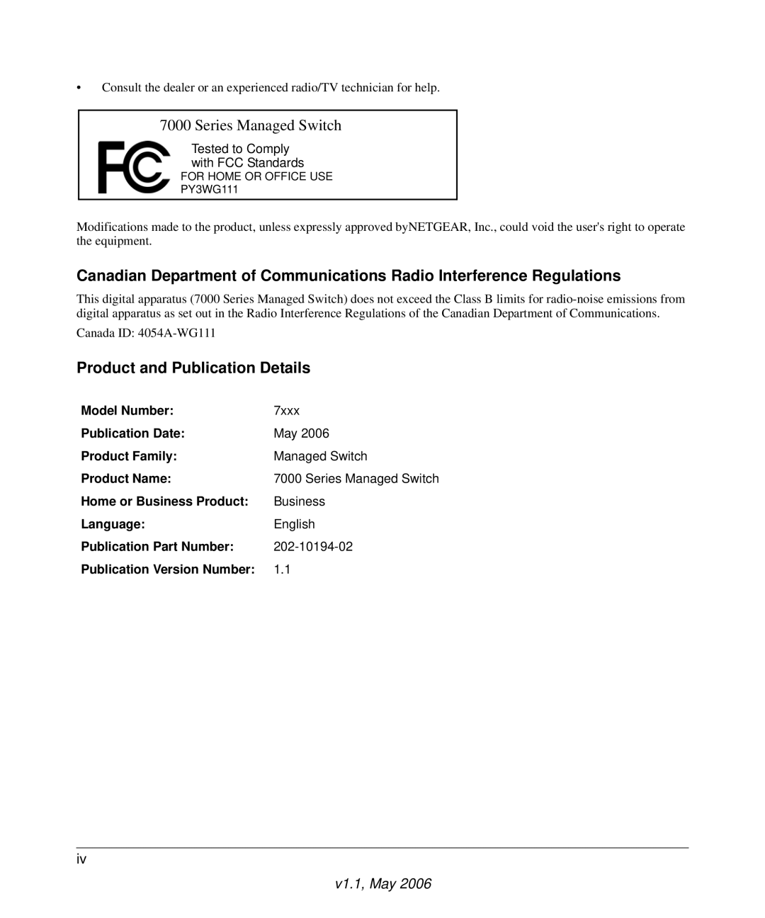 NETGEAR 7000 manual Series Managed Switch, Product and Publication Details 