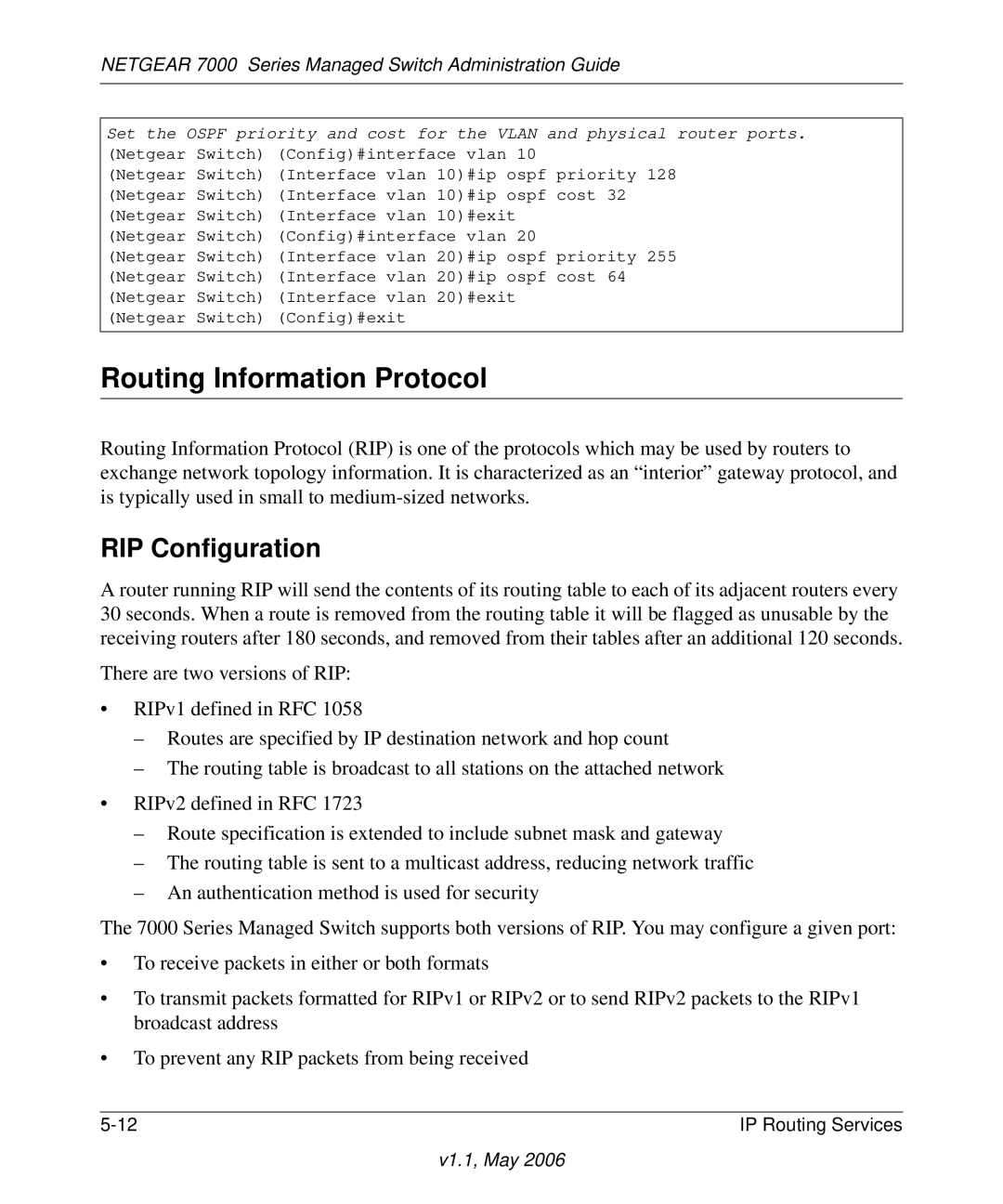 NETGEAR 7000 manual Routing Information Protocol, RIP Configuration 