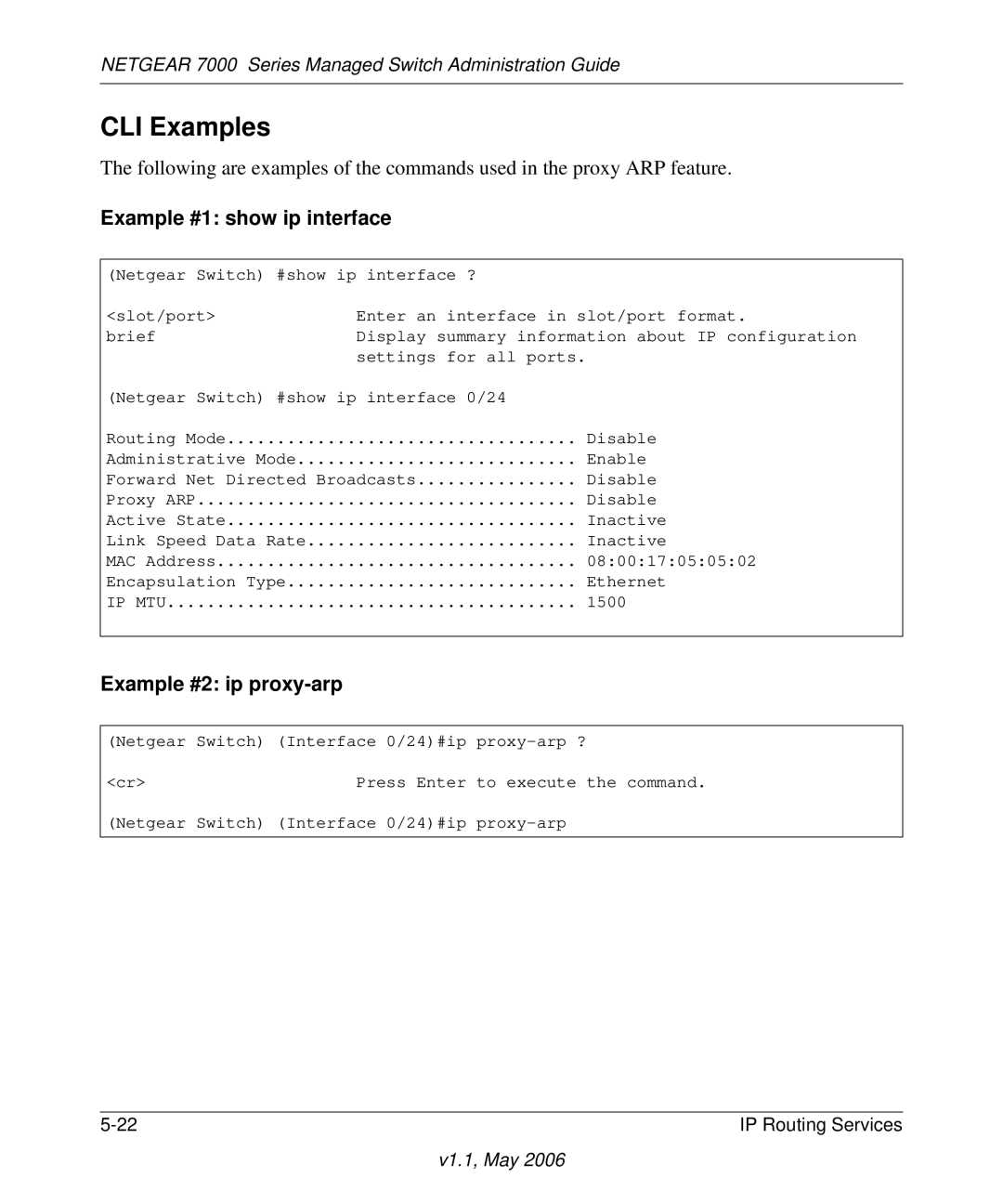 NETGEAR 7000 manual Example #1 show ip interface, Example #2 ip proxy-arp 