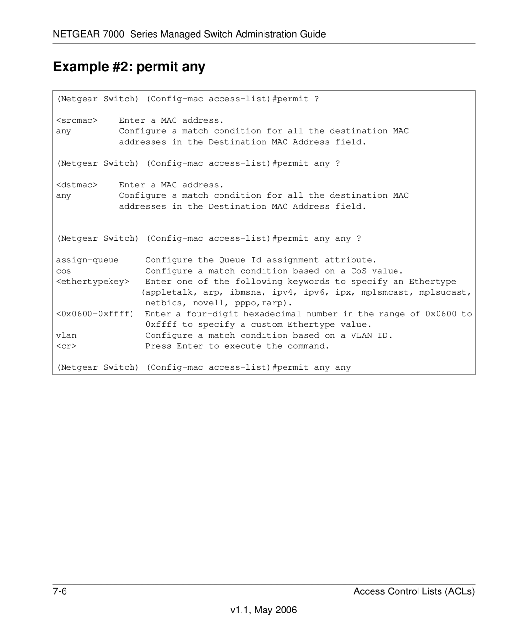 NETGEAR 7000 manual Example #2 permit any 