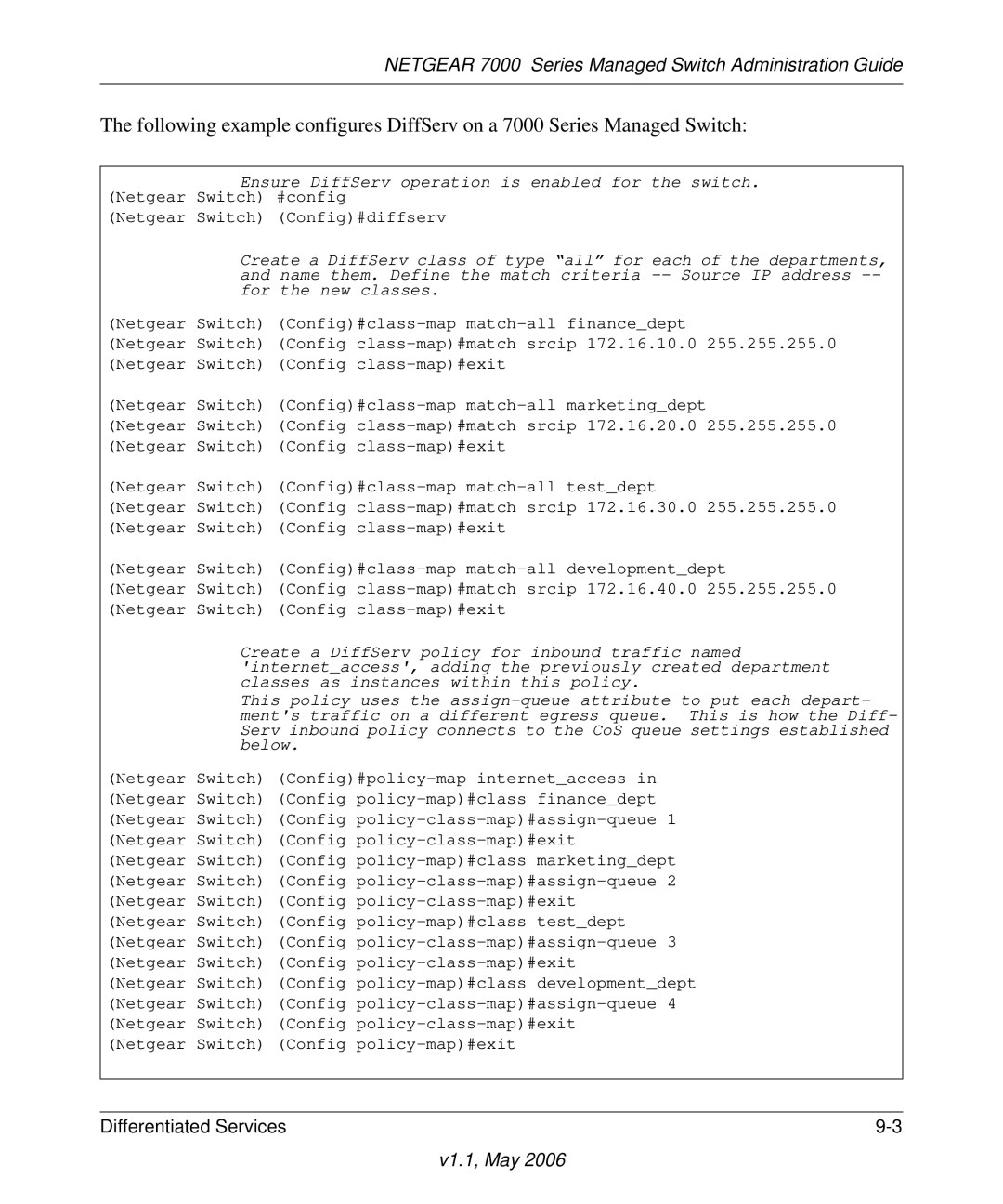 NETGEAR 7000 manual Netgear Switch Config#diffserv 