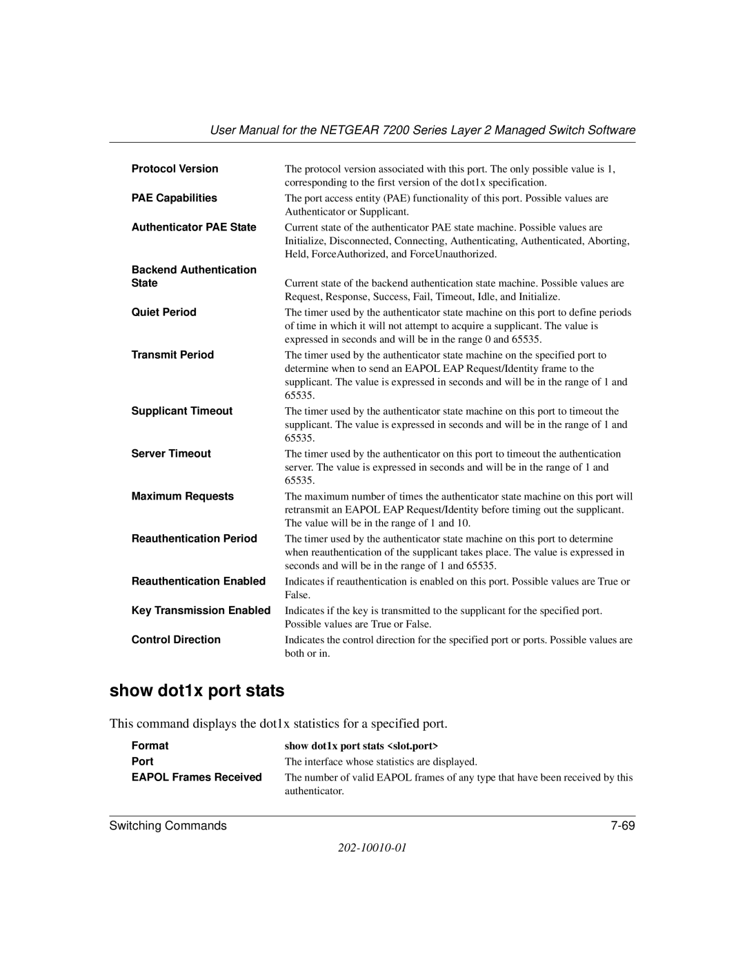 NETGEAR 7200 Series user manual Show dot1x port stats 