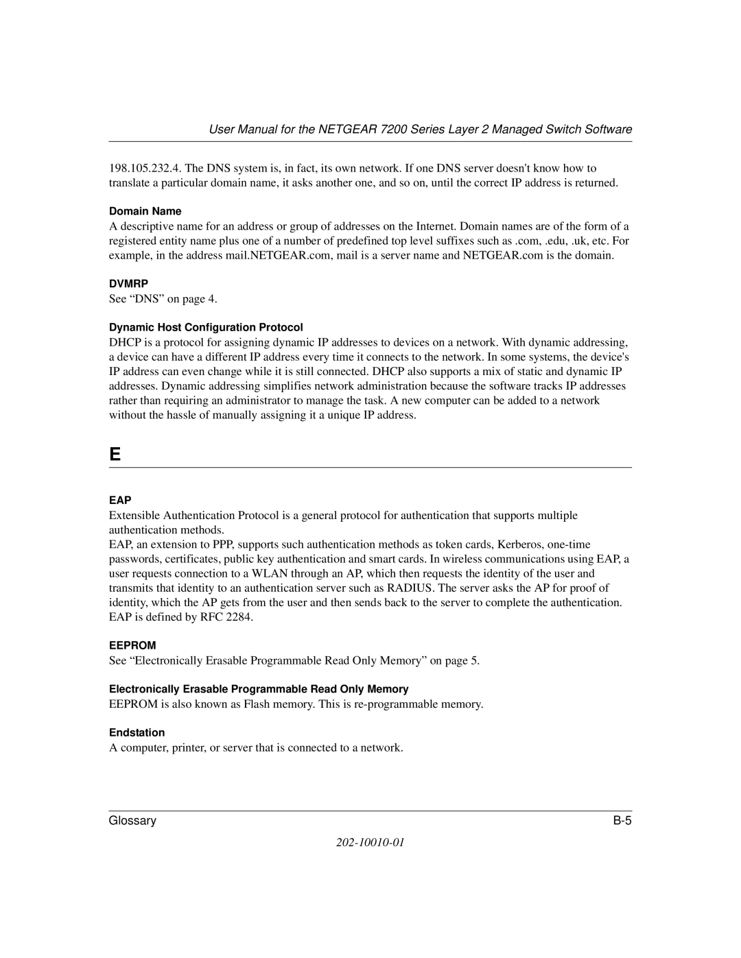 NETGEAR 7200 Series user manual Domain Name, Dynamic Host Configuration Protocol, Endstation 