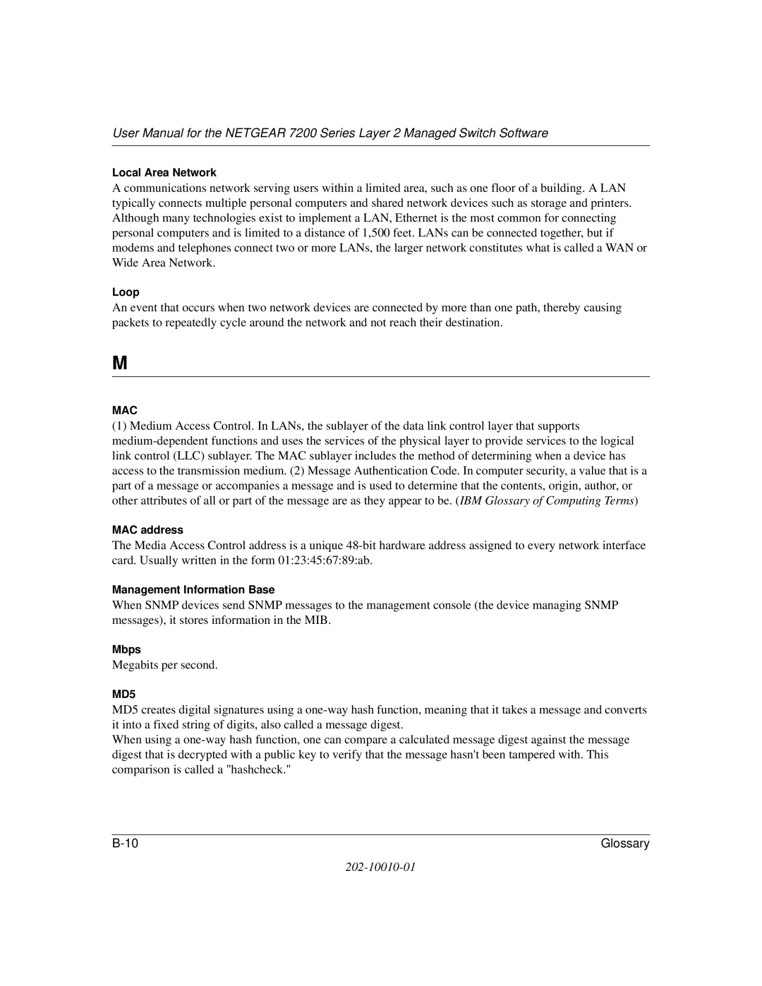 NETGEAR 7200 Series user manual Local Area Network, Loop, Management Information Base, Mbps 