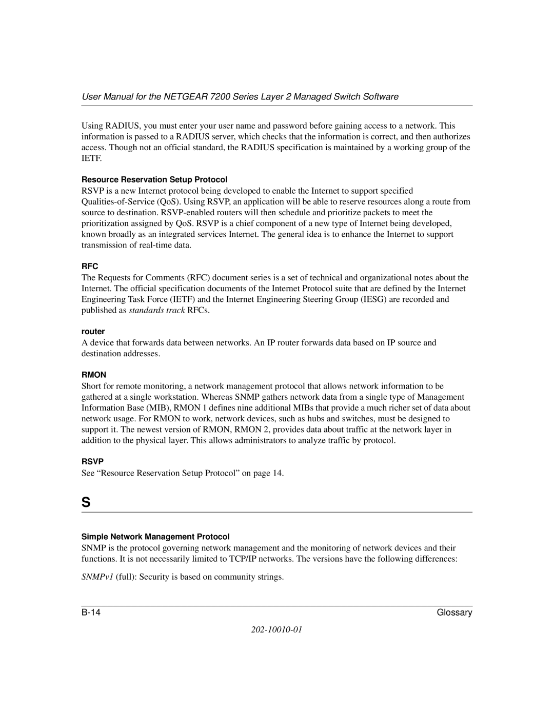 NETGEAR 7200 Series user manual Resource Reservation Setup Protocol, Router, Simple Network Management Protocol 