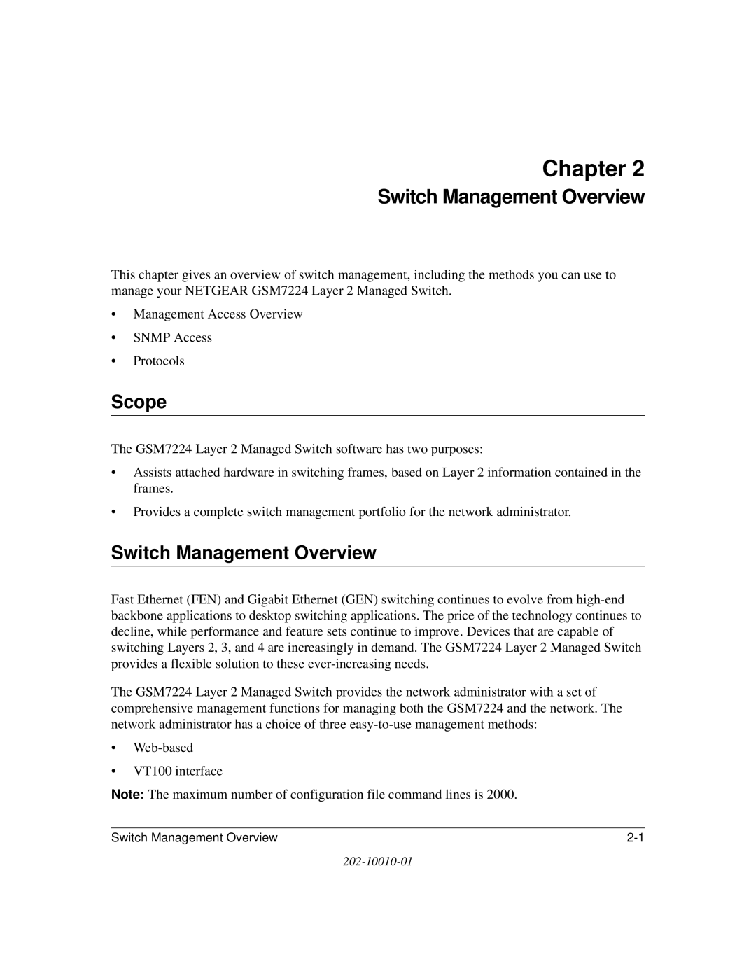 NETGEAR 7200 Series user manual Chapter, Scope, Switch Management Overview 