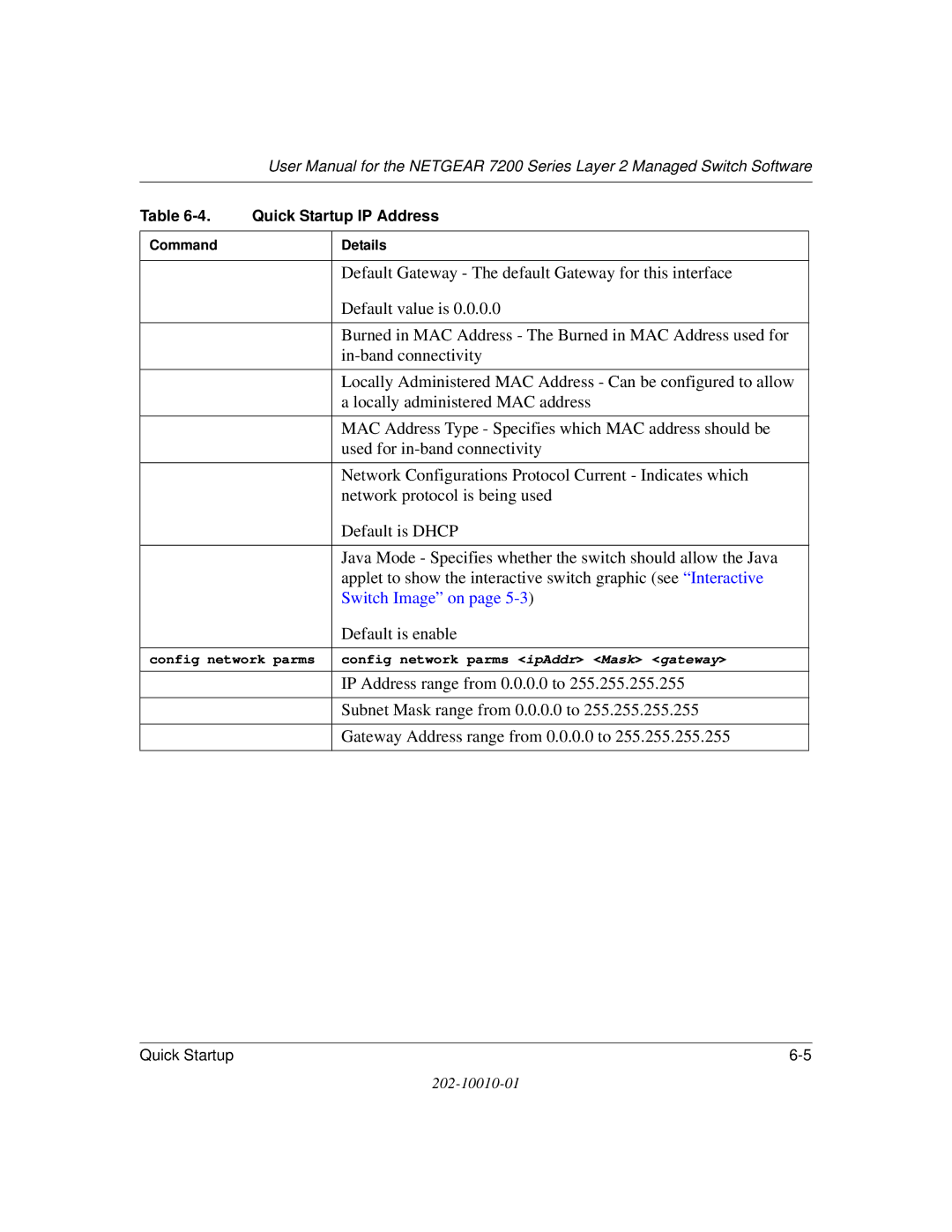 NETGEAR 7200 Series user manual Default is enable, Config network parms 