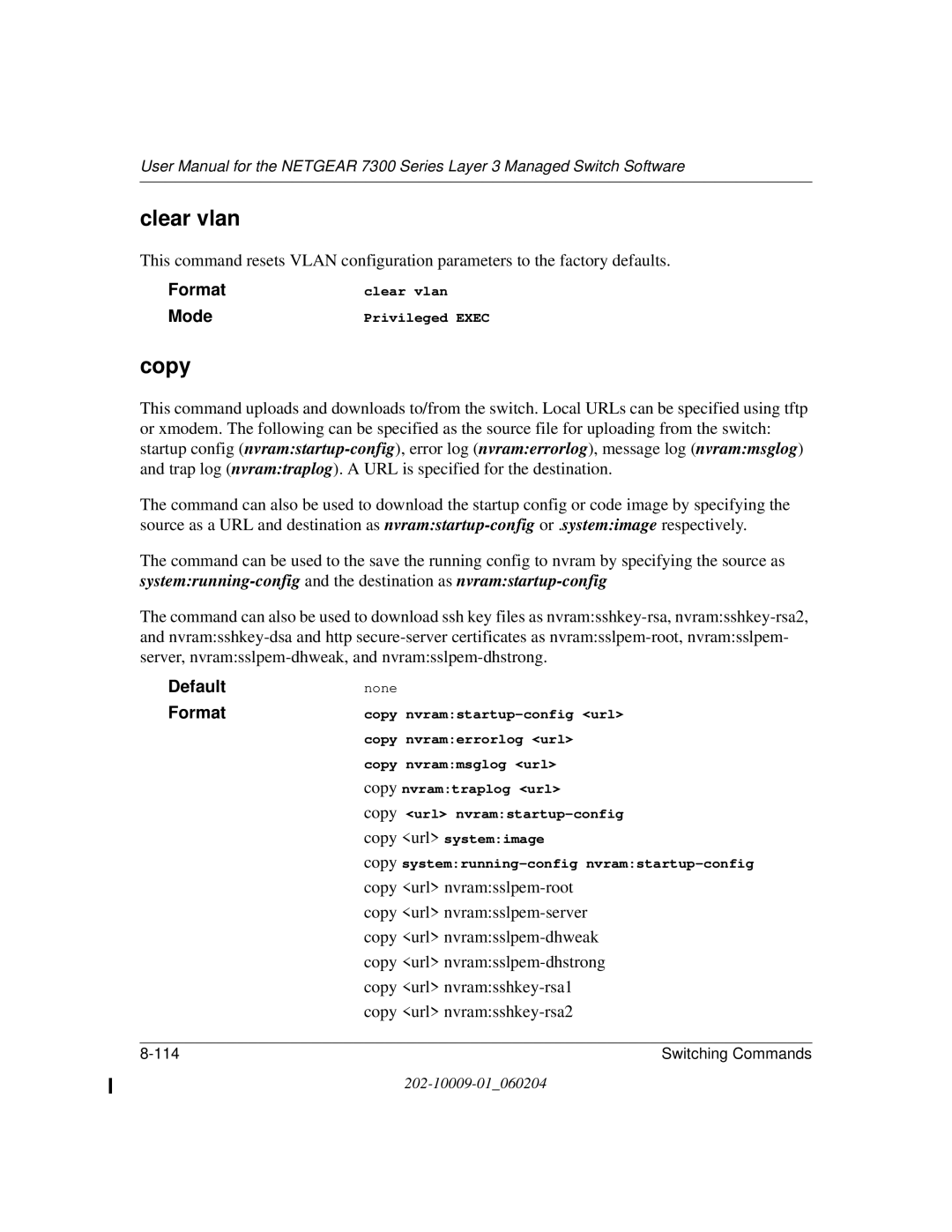 NETGEAR 7300 Series user manual Clear vlan, Copy 