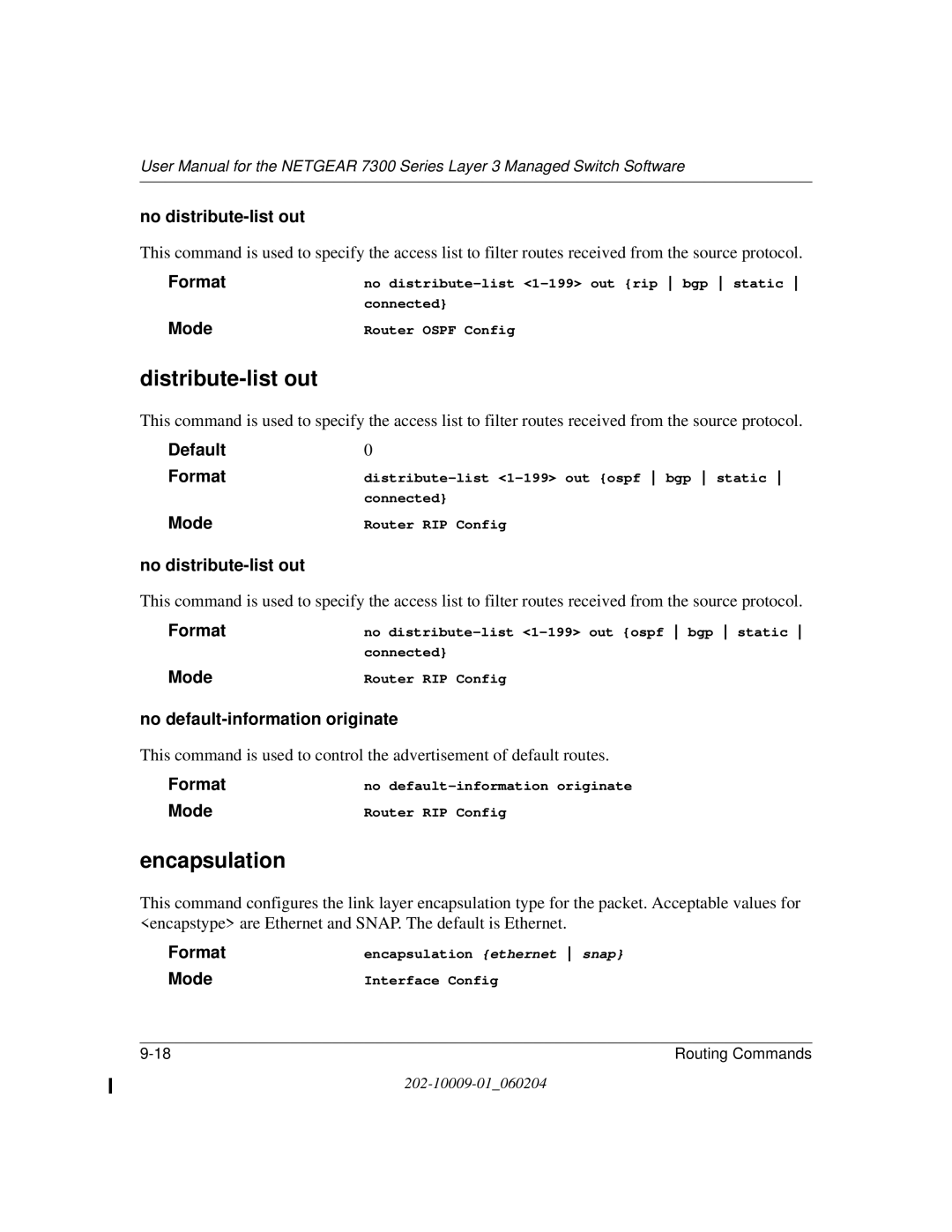 NETGEAR 7300 Series user manual Encapsulation, No distribute-list out, No default-information originate 