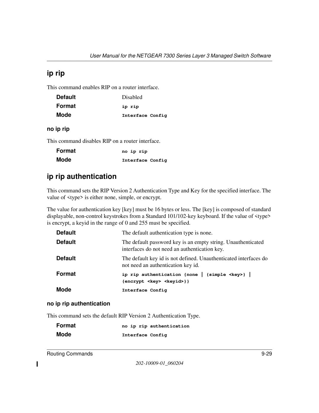 NETGEAR 7300 Series user manual Ip rip authentication, No ip rip authentication 