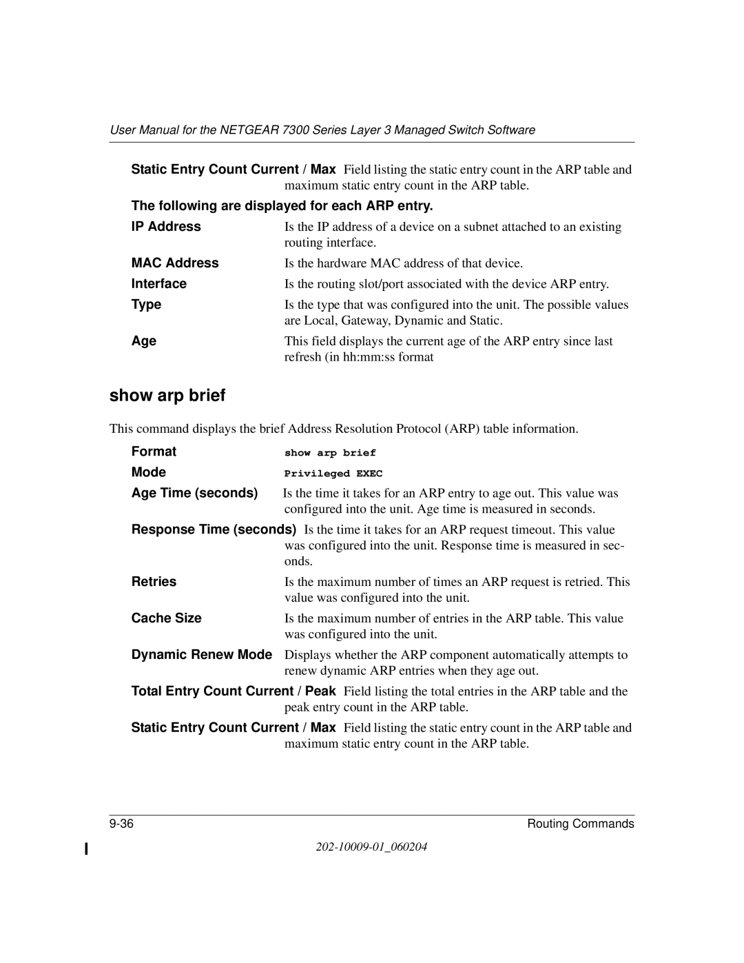 NETGEAR 7300 Series user manual Show arp brief 