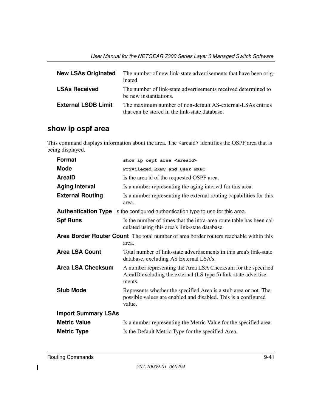 NETGEAR 7300 Series user manual Show ip ospf area 