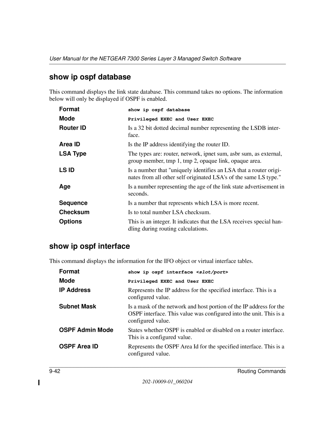 NETGEAR 7300 Series user manual Show ip ospf database, Show ip ospf interface 