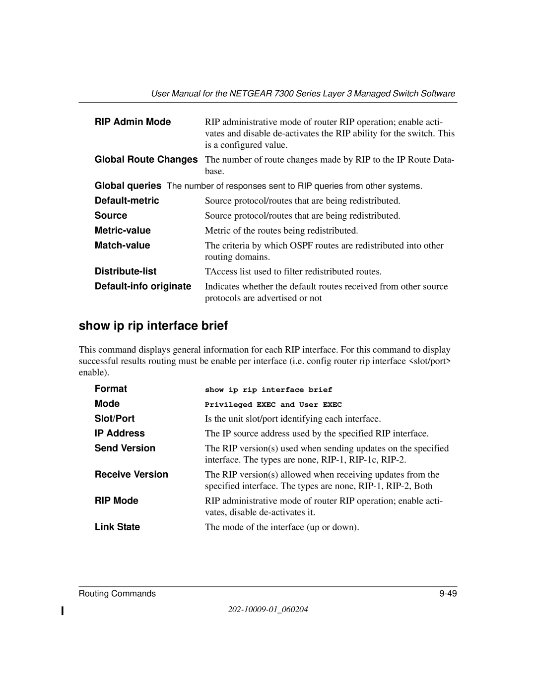 NETGEAR 7300 Series user manual Show ip rip interface brief 