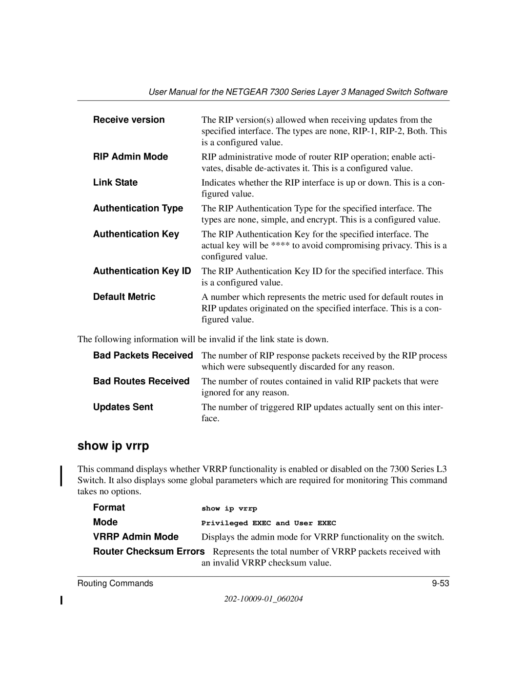 NETGEAR 7300 Series user manual Show ip vrrp 