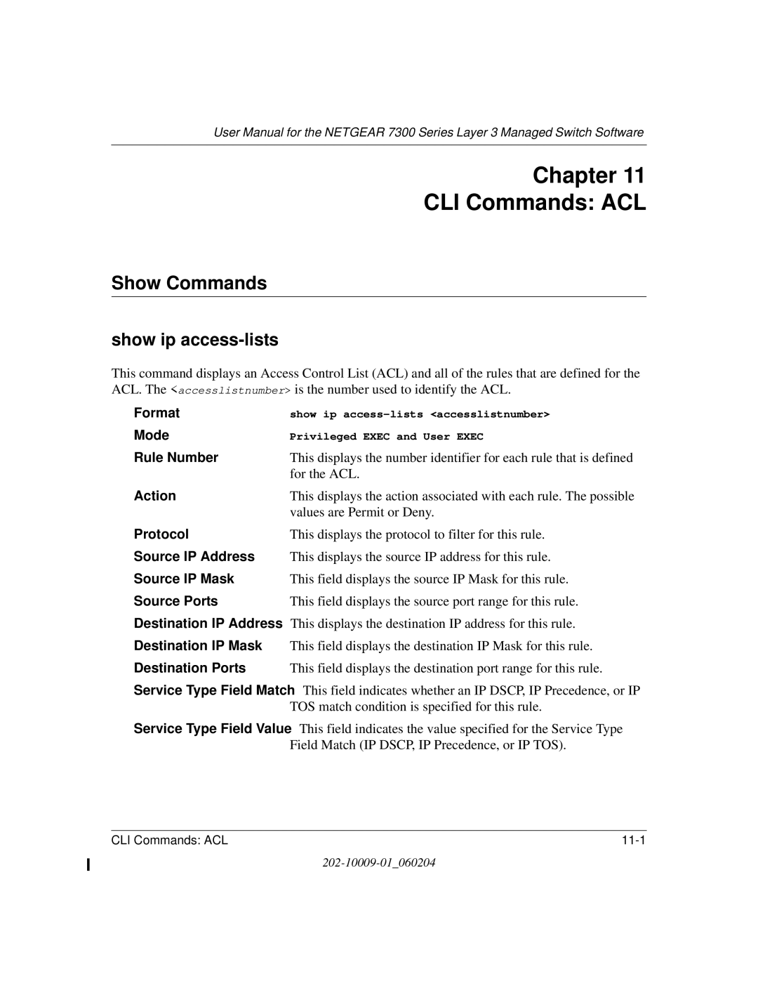 NETGEAR 7300 Series user manual Show ip access-lists 