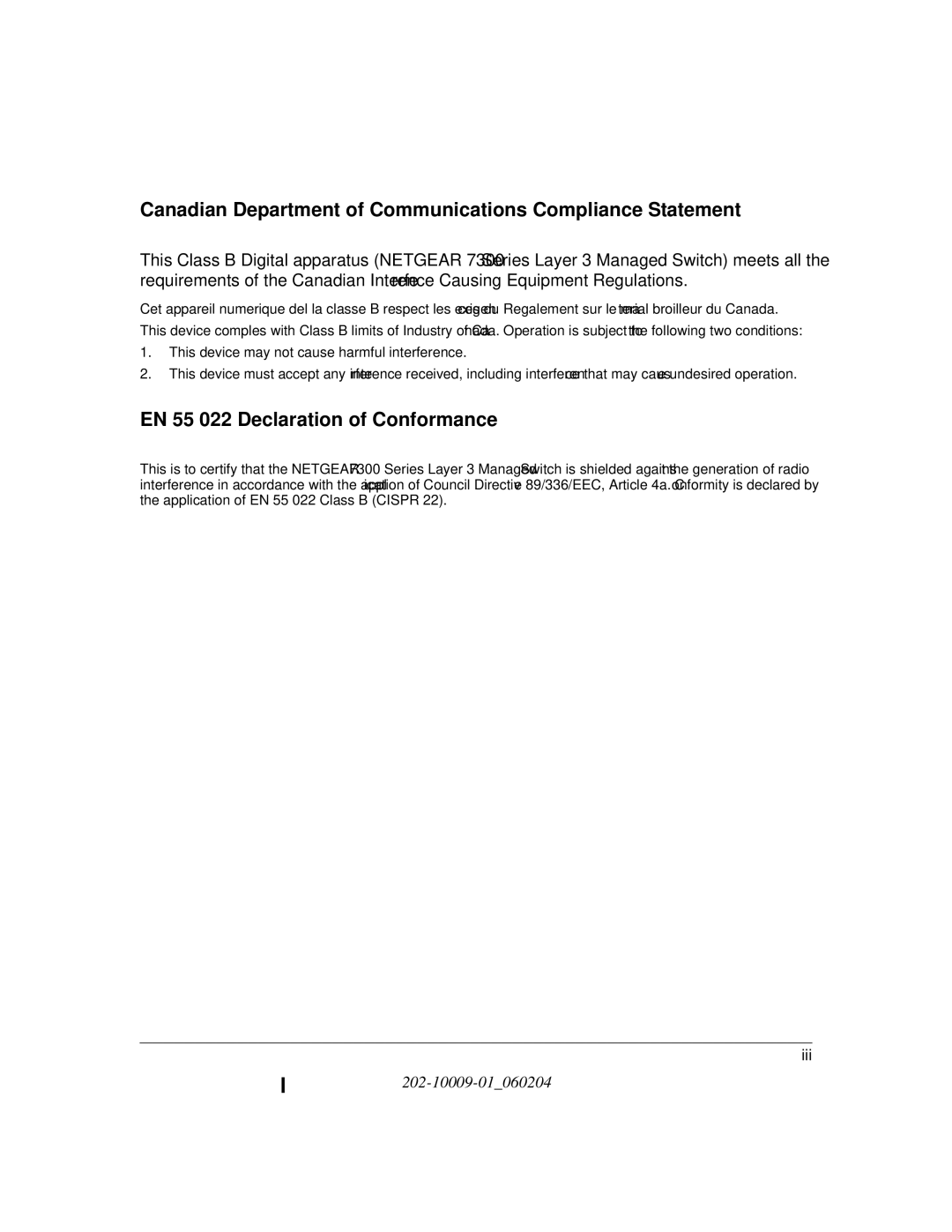 NETGEAR 7300 Series user manual Canadian Department of Communications Compliance Statement 