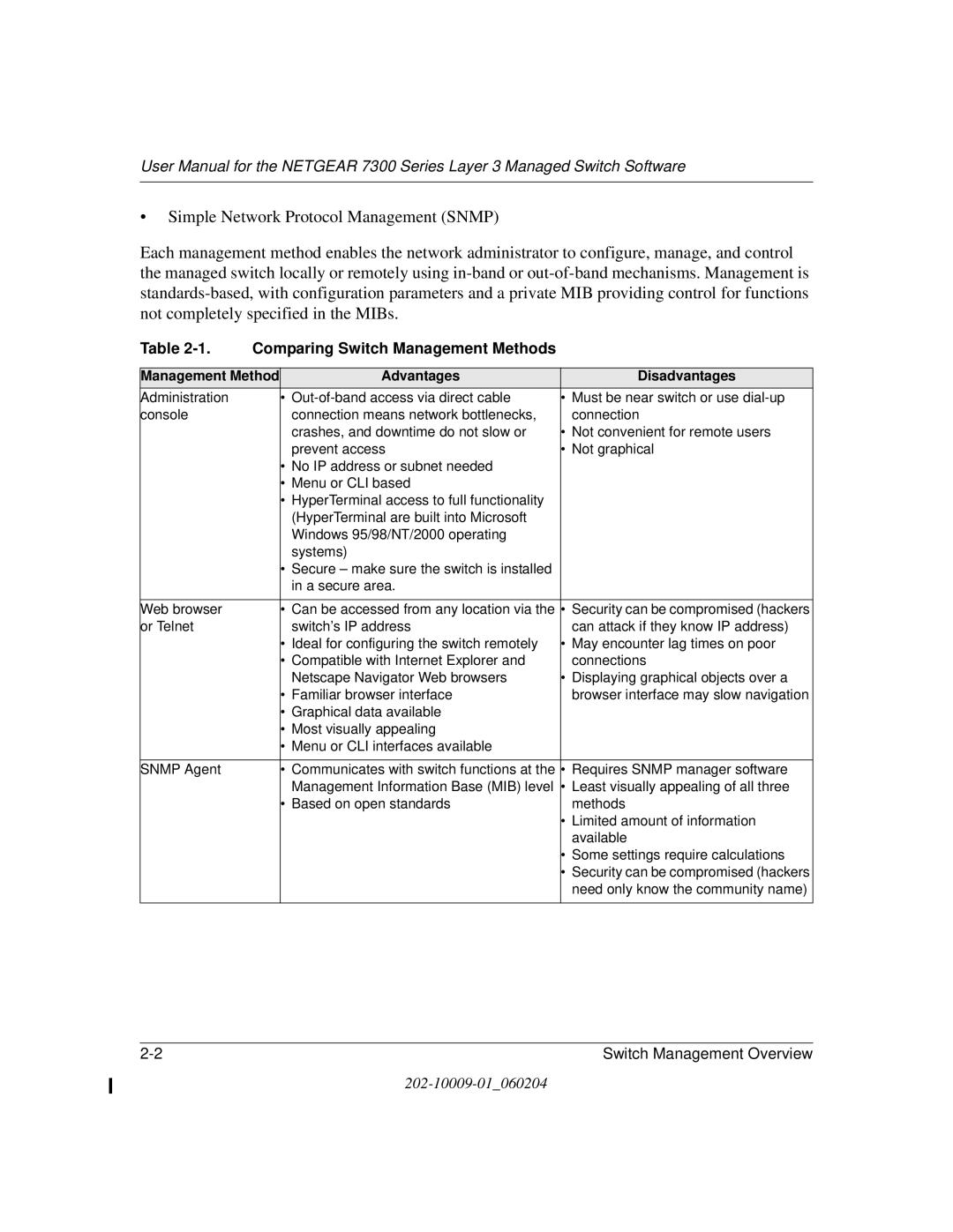 NETGEAR 7300 Series user manual Comparing Switch Management Methods 