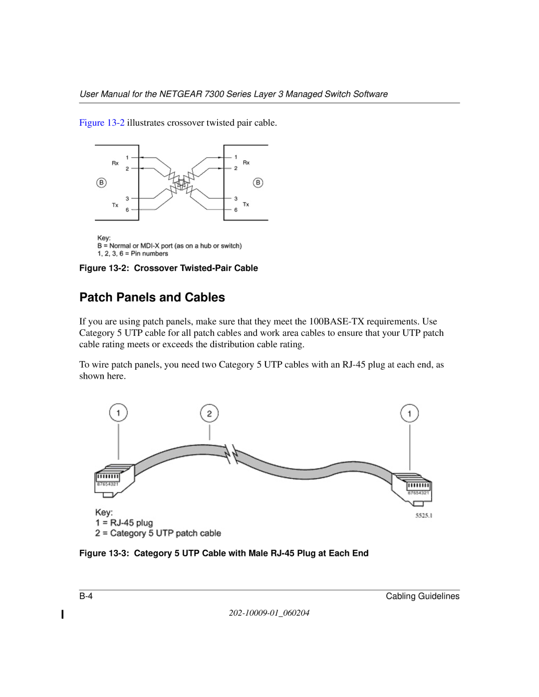 NETGEAR 7300 Series user manual Patch Panels and Cables, 2illustrates crossover twisted pair cable 